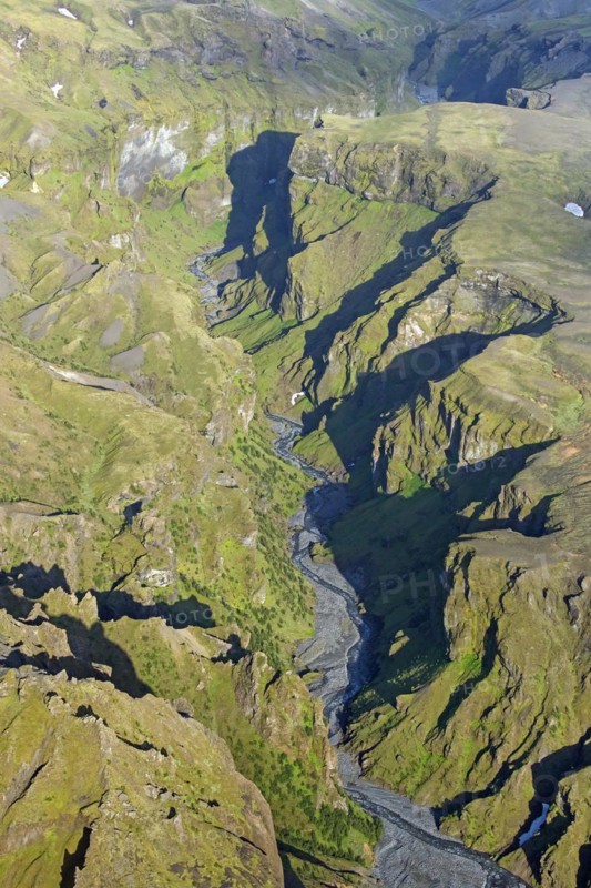 Aerial view over the mountain ridge Thorsmork