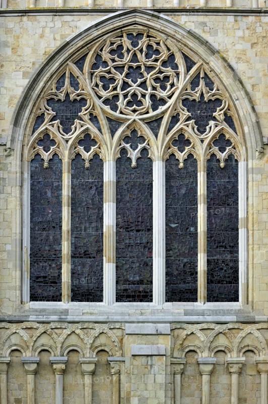 Bar tracery in Gothic window of the Canterbury Cathedral in Canterbury