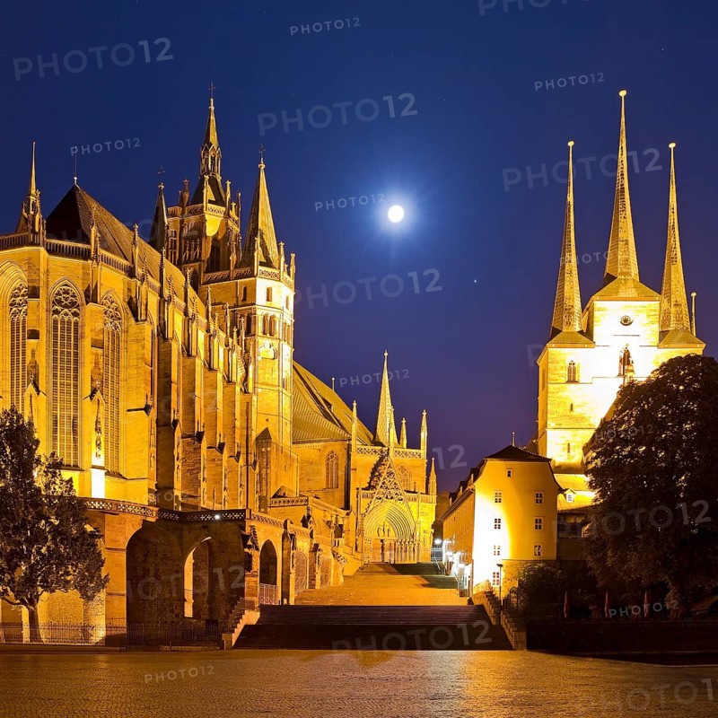 Erfurt Cathedral and Severi Church with Full Moon