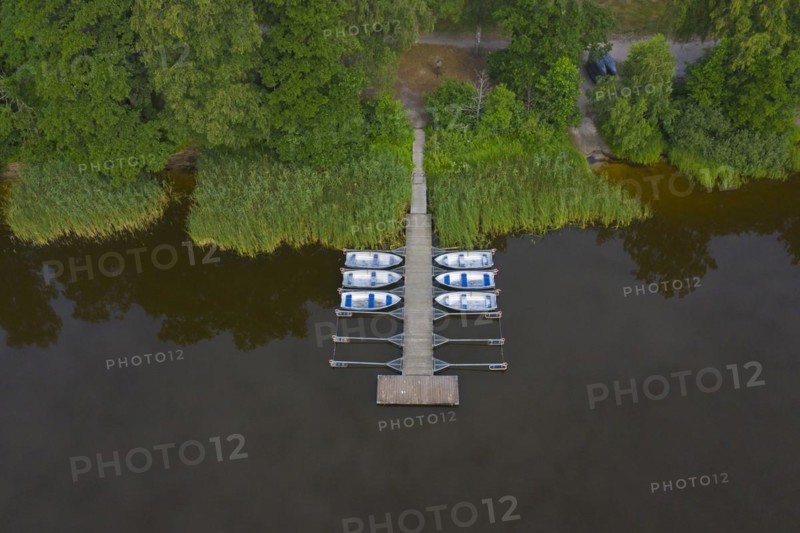 Aerial view over rowing boats