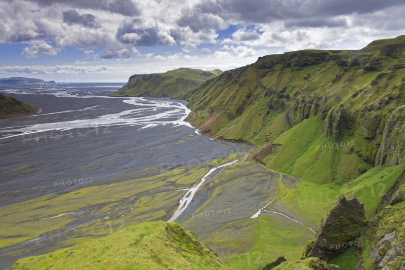 View over the glacial river Mulakvisl which draws its water from the Myrdalsjoekull