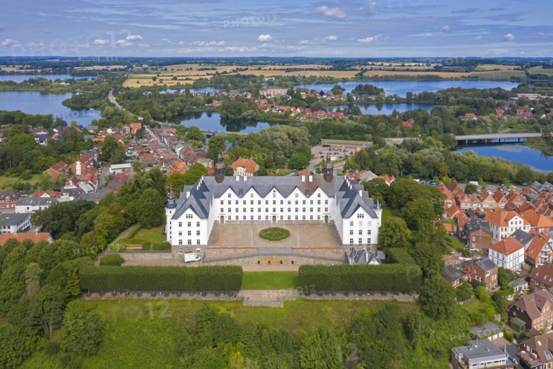 Aerial view over 17th century Ploen Castle