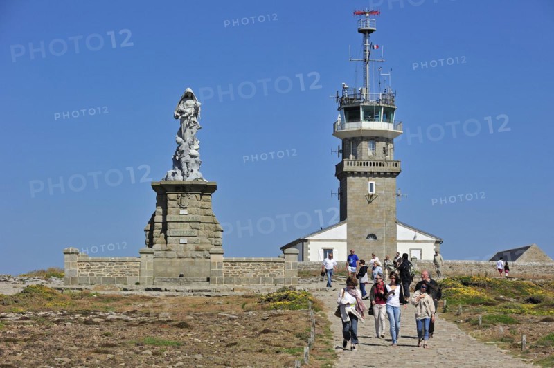 The statue Notre-Dame des naufrages and semaphore at the Pointe du Raz at Plogoff