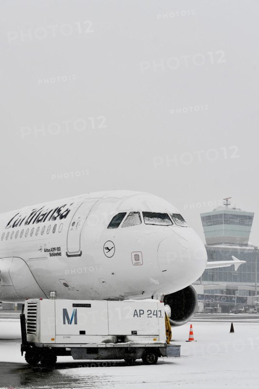 Snowed-in Lufthansa Airbus in winter