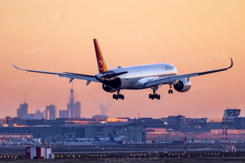 Fraport Airport with skyline in the early morning