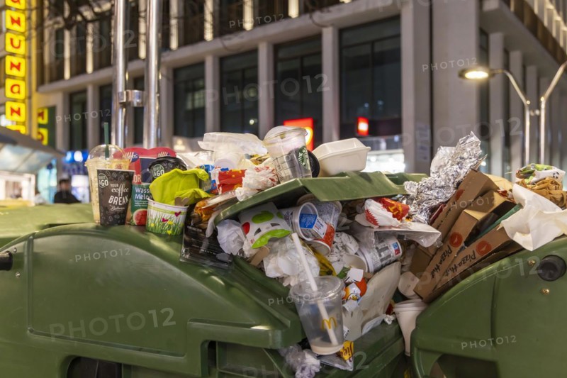 Full rubbish containers in the city centre of Stuttgart