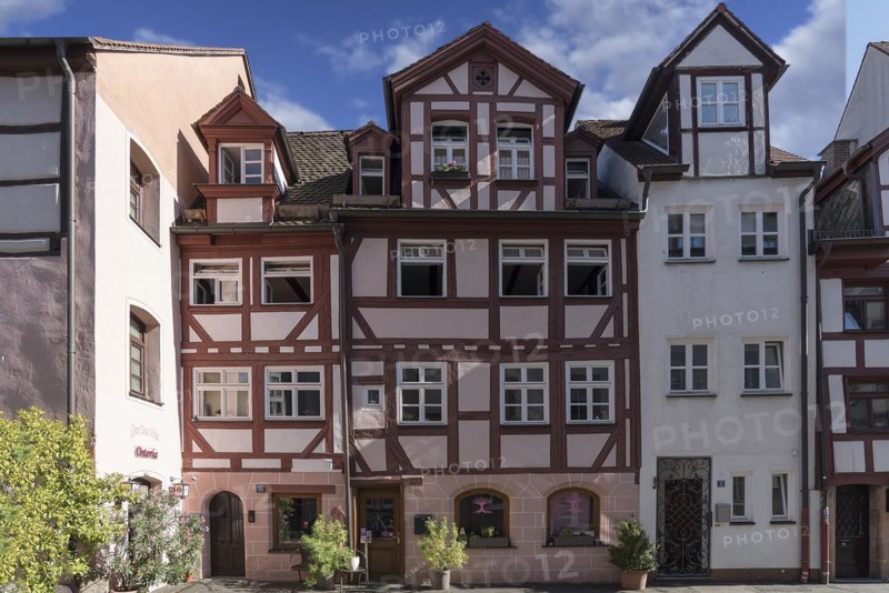Historic half-timbered houses with dormer windows