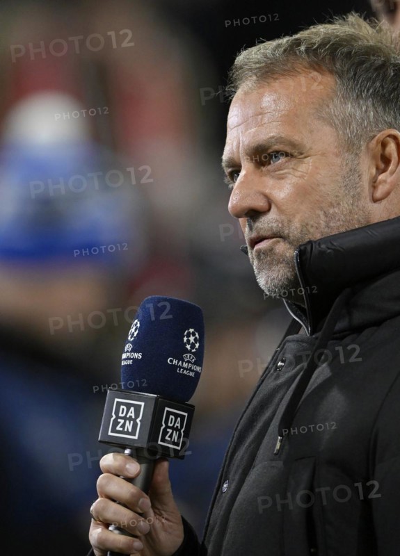 National coach Coach Hans-Dieter Hansi Flick interviewed by microphone Logo DAZN