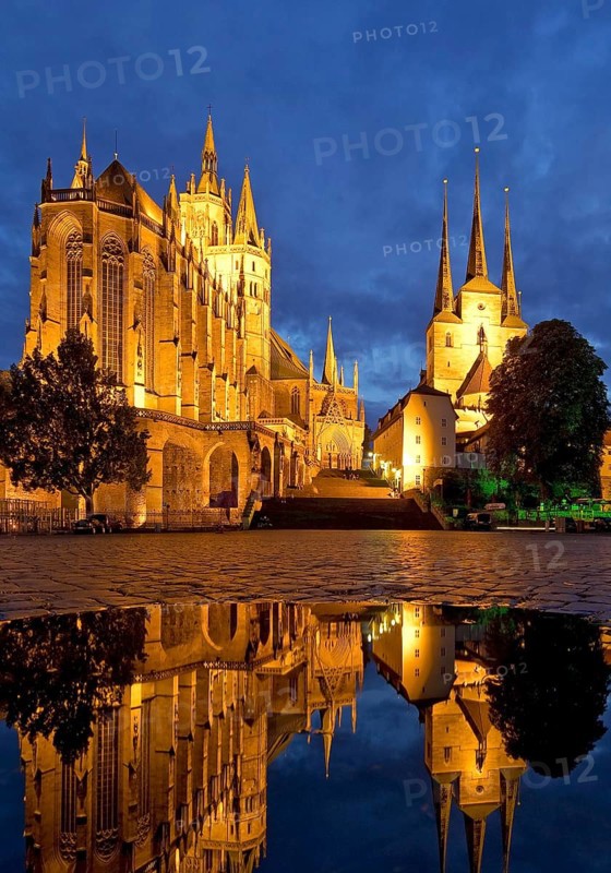 Erfurt Cathedral and Severi Church in the evening