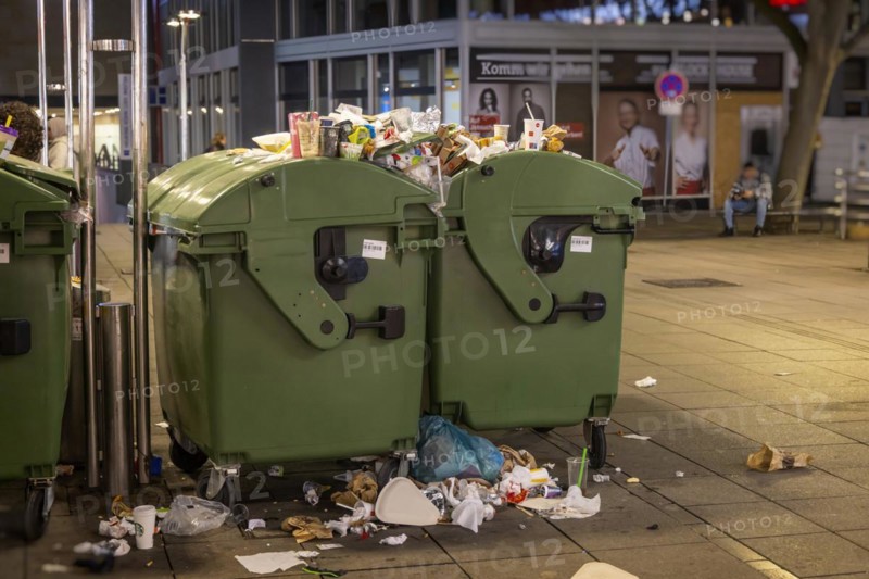 Full rubbish containers in the city centre of Stuttgart
