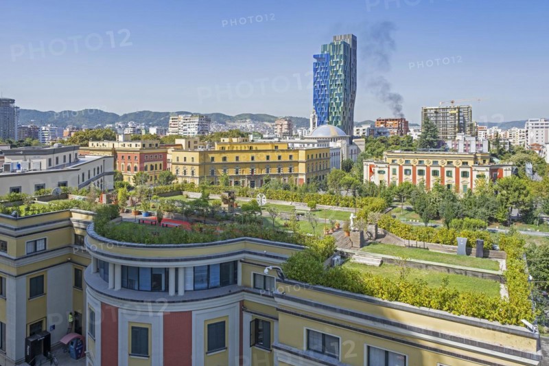 Skanderbeg Square with Ministry buildings and Alban Tower Tirana