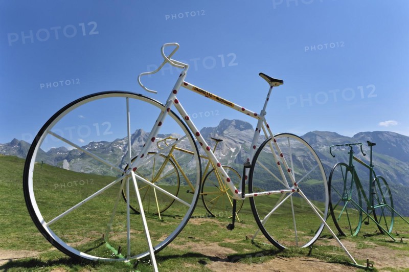 Giant bicycle sculptures at the Col dAubisque in the Pyrenees