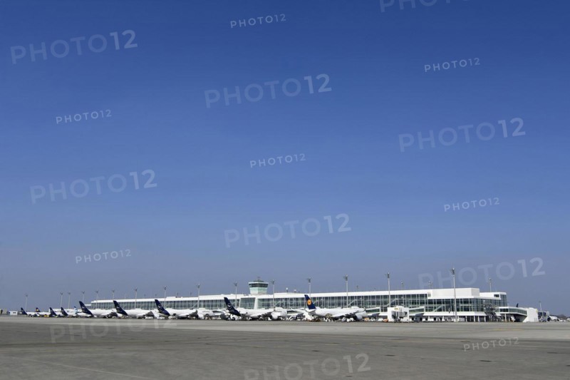 Lufthansa aircraft parked on position at satellite