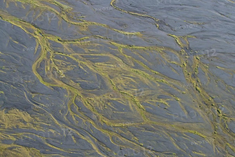 Aerial view over delta of the glacier river Pjorsa