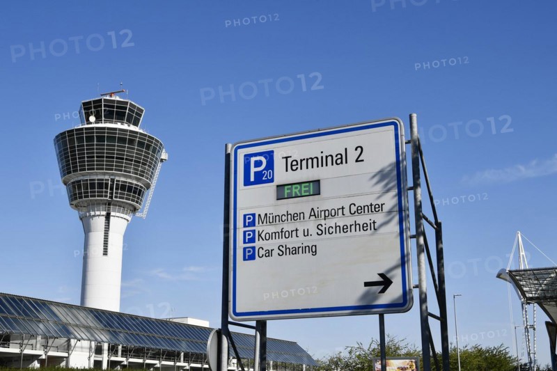Signage parking at Munich Airport with Tower