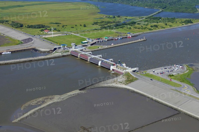 Aerial view over the Eider Barrage