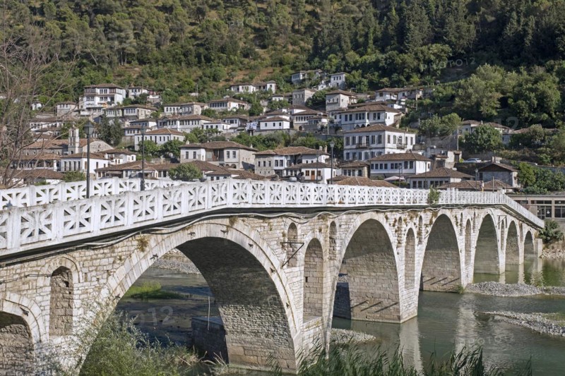 The old Ottoman Gorica Bridge over the Osum river in summer