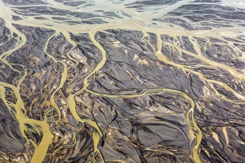 Aerial view over the Markarfljot river delta