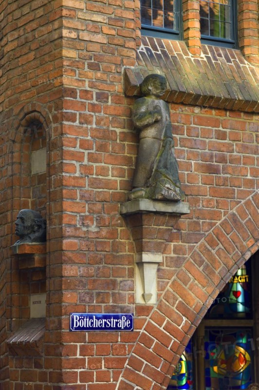 Street sign Boettcherstrasse with bust by Hoetger. Bremen