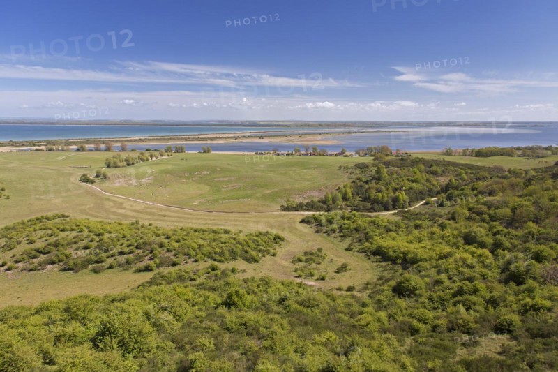 Aerial view from Dornbusch Lighthouse over Hiddensee Island in the Baltic Sea