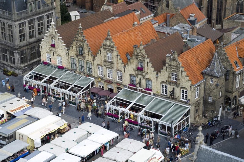 Medieval facades along the central market square at Veurne