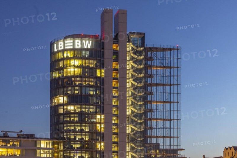 Landesbank Baden-Wuerttemberg LBBW building in the evening