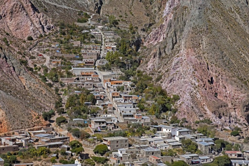 Aerial view over the village Iruya in the Altiplano region along the Iruya River