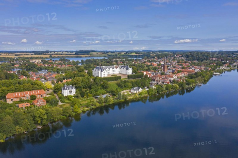 Aerial view over 17th century Ploen Castle