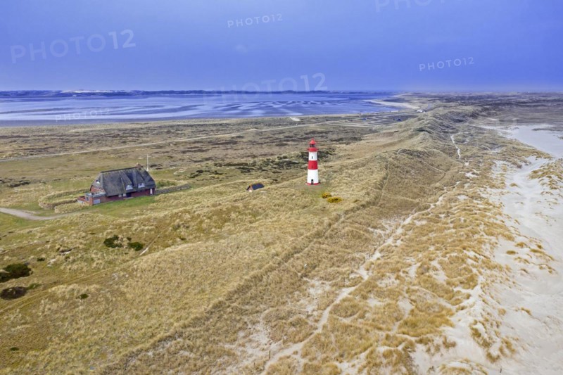 Red and white striped lighthouse List East