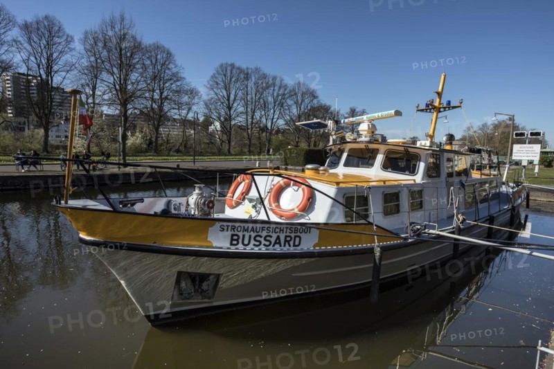 Stream watch boat Bussard from the Wasserbahnhof