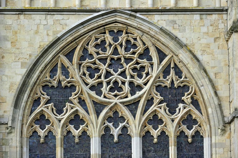Bar tracery in Gothic window of the Canterbury Cathedral in Canterbury