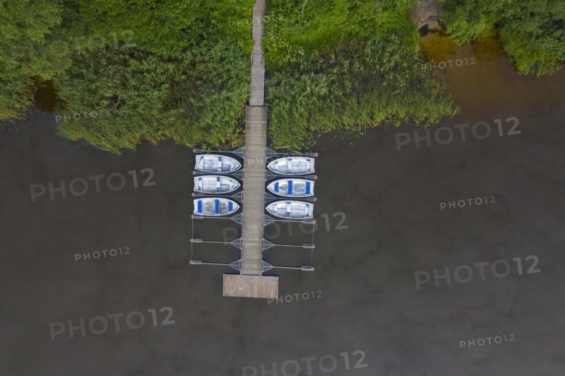 Aerial view over rowing boats