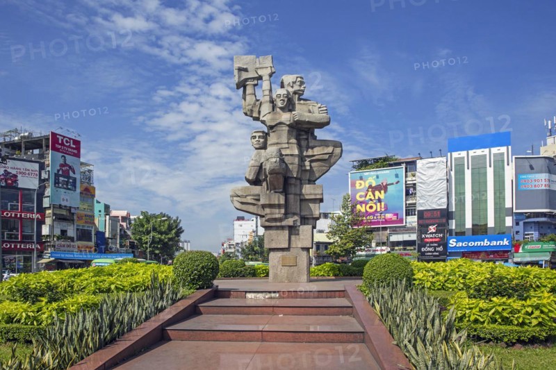 Monument to the Workers Struggle on roundabout in the town centre of Ho Chi Minh City