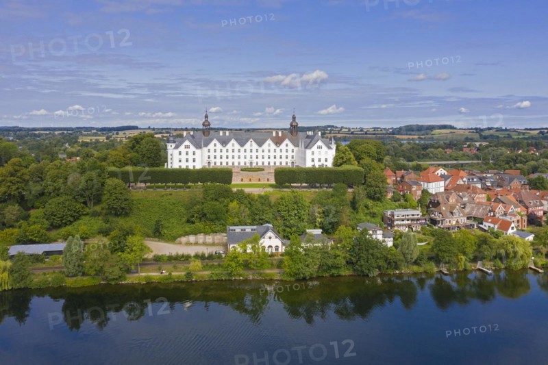 Aerial view over 17th century Ploen Castle