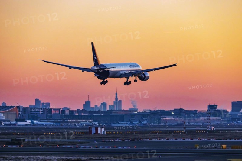 Fraport Airport with skyline in the early morning
