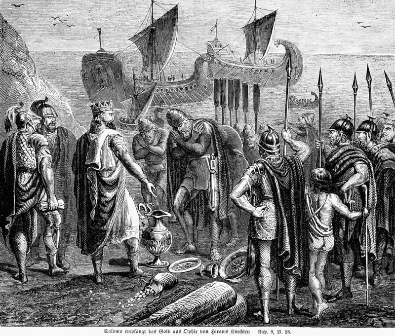Solomon receives the gold from Ophir from Hiram's servants