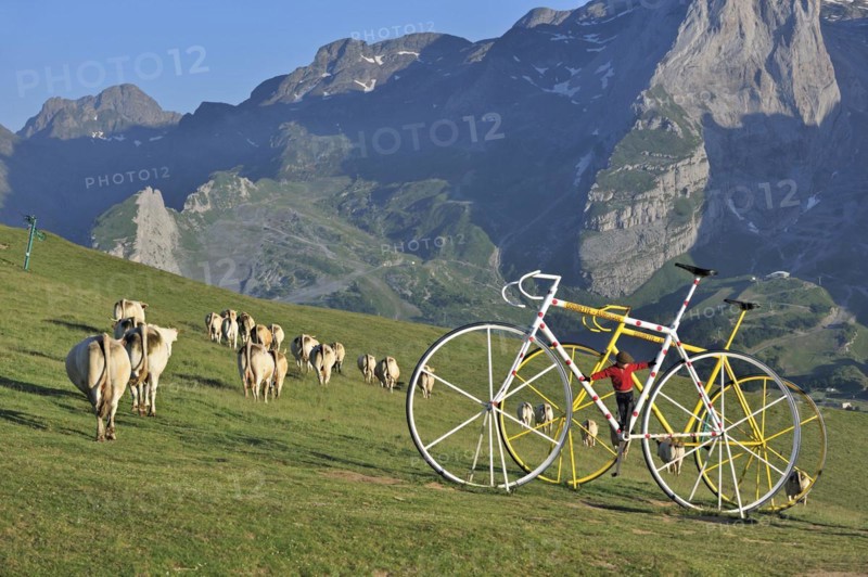 Giant bicycle sculptures at the Col dAubisque in the Pyrenees