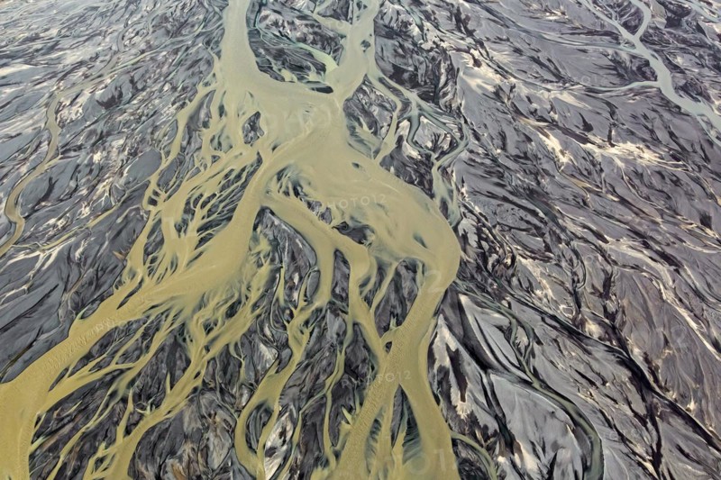Aerial view over the Markarfljot river delta