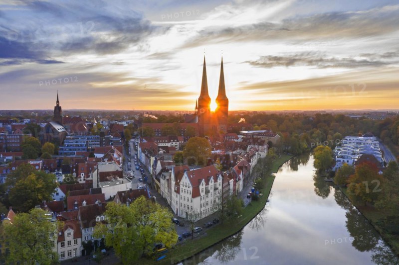 Aerial view over the Dom zu Luebeck Cathedral