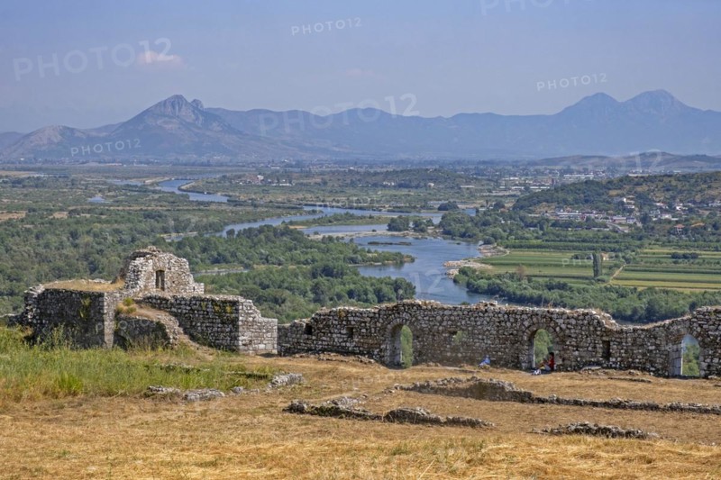View over the Drin River Delta and foothills of the Albanian Alps