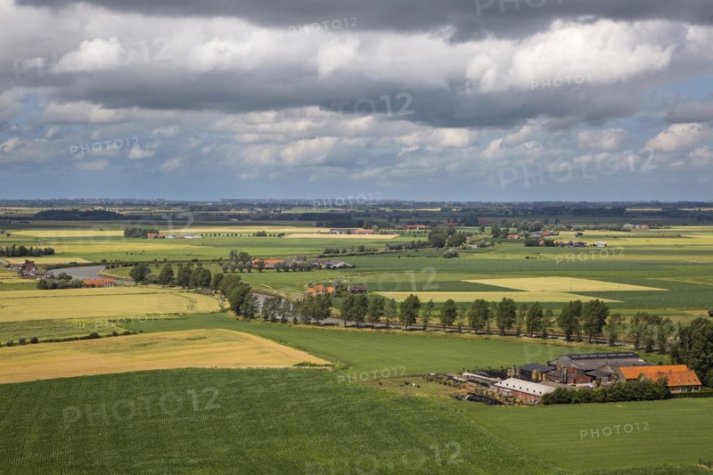 Aerial view over the polders and the river Yser