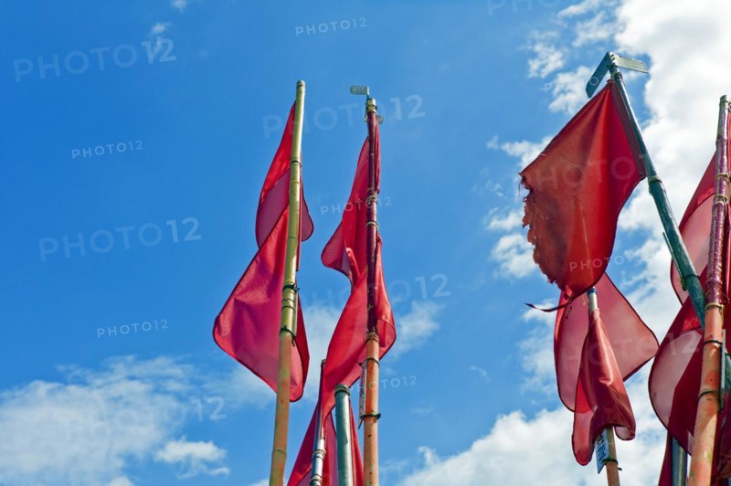 Altwarp Mecklenburg-Western Pomerania County Western Pomerania Greifswald Marking flags for fishing Germany Europe