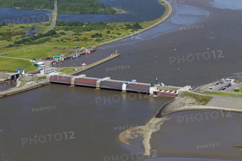 Aerial view over the Eider Barrage