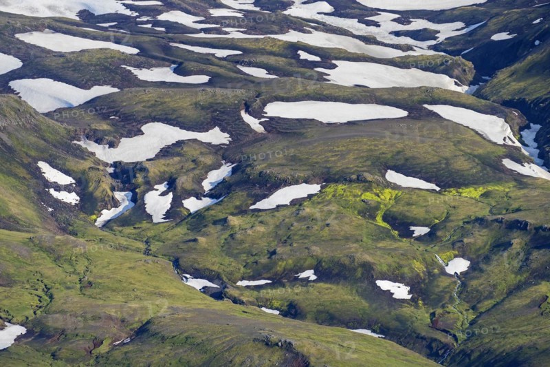Aerial view over the mountain ridge Thorsmoerk