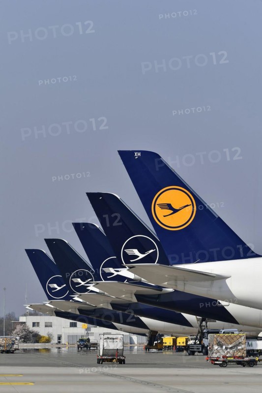 Lufthansa aircraft parked on position at satellite
