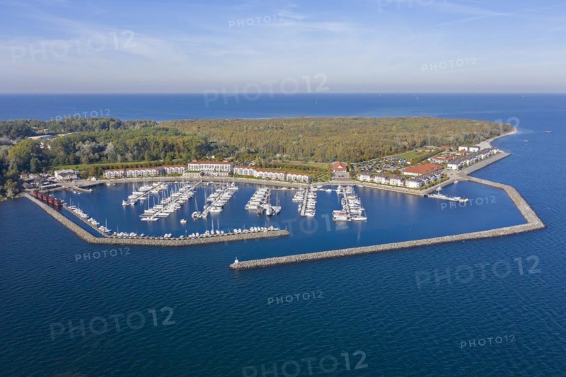 Weisse Wiek holiday resort at Boltenhagen along the Baltic Sea showing hotels and sailing boats in marina