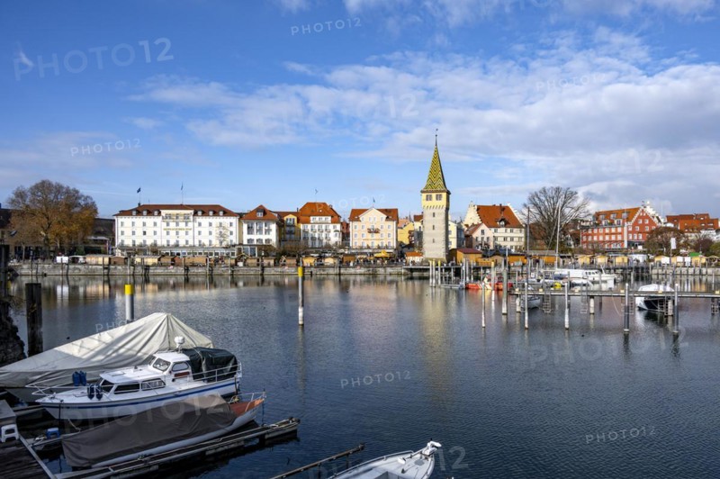 Harbour promenade with Mangturm, harbour, Lindau island, Lake Constance, Bavaria, Germany, Europe