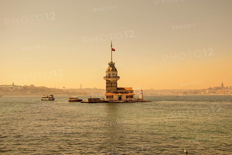 Maidens Tower located in the middle of Bosporus