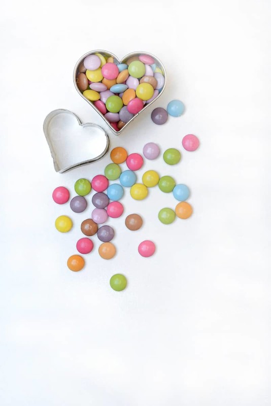 Chocolate Lentils in Heart Cookie Cutter, Smartie