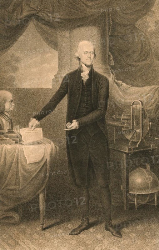 Thomas Jefferson, 1743-1826, one of the founding fathers of the United States, from 1801 to 1809 the third American president, painting by Cornelius Tiebout, Historic, digitally restored reproduction of a historic original